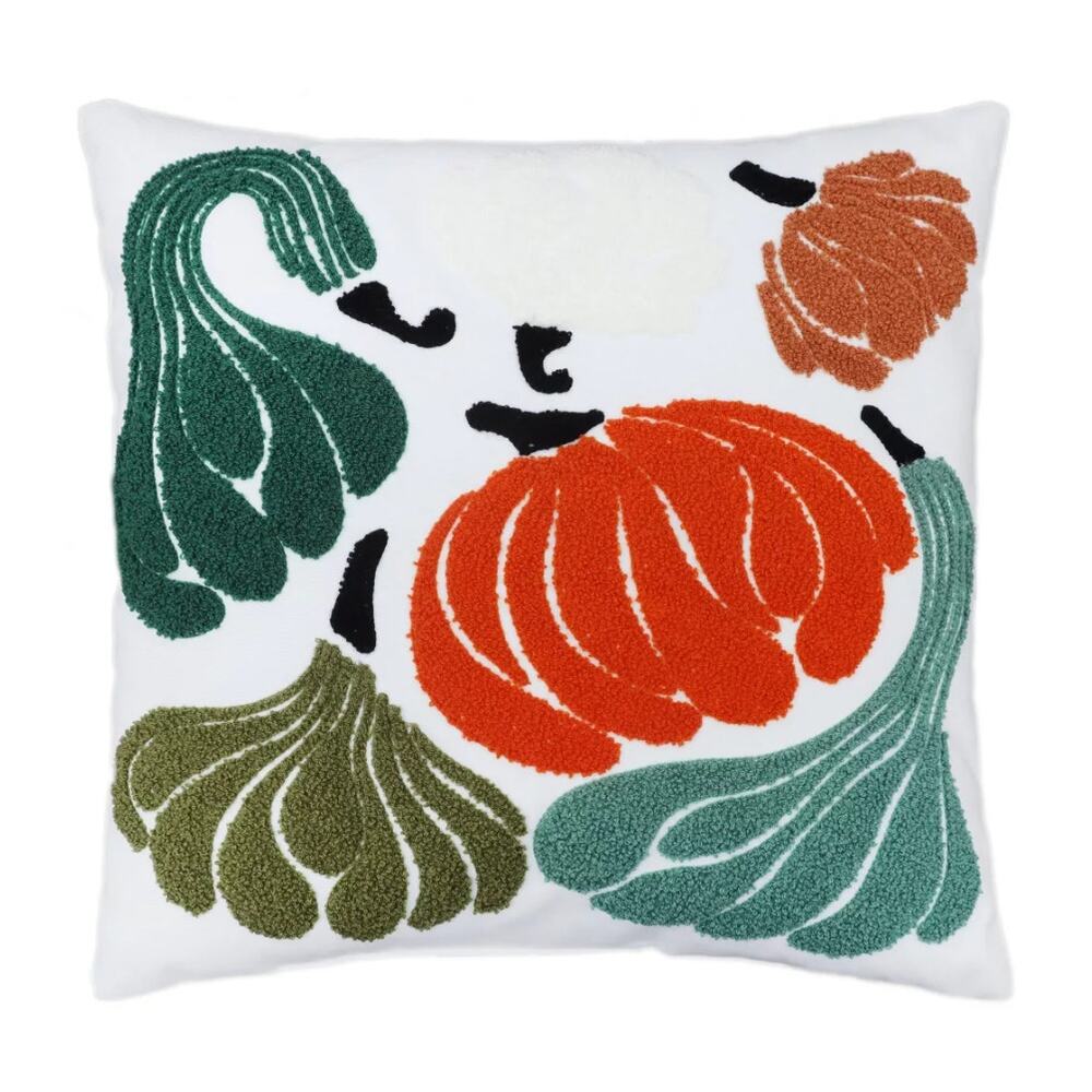 Embroidered Thanksgiving Throw Pillow Gourds 14" x 14" - SET of 2